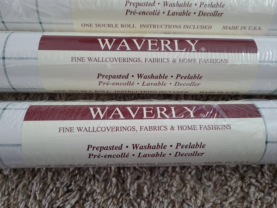 Vintage Waverly Wallpaper Pre-pasted Double Rolls Windowpane Hunter Green check - Image 4 of 4