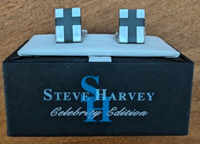 Steve Harvey Cross Design Cufflinks Silver Brown French Cuff Display Box New