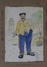 1915 Watercolor Drawing Cartoon Humor Militaria 