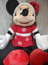 Disney Minnie Mouse Plush Red Snowflake Dress  Bow 22  Santa Hat Stuffed Animal