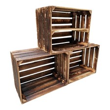 Scatole frutta cassette vino legno vintage 50 x 40 x 30 cm fiammate set 3 ripiani lunghi