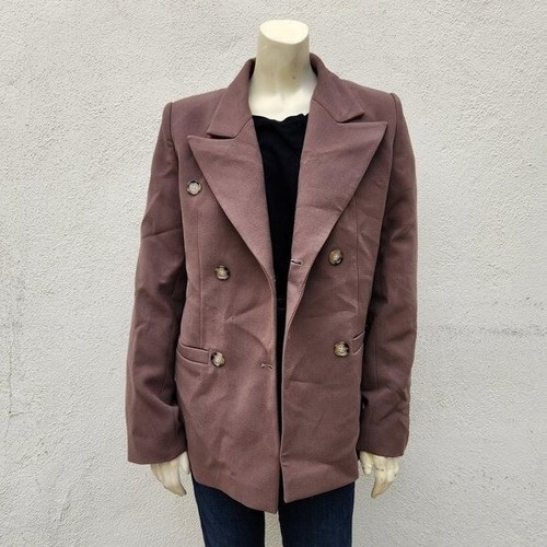LESYANEBO Women Double Breasted Blazer Taupe Long Sleeve Tan Brown Size Small - Picture 9 of 9