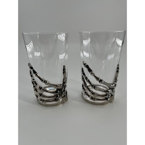 Pottery Barn Set of 2 Skeleton Hand Highball Glass Halloween Silver eBay