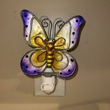 Butterfly Capiz Shell Night Light Purple Yellow Bedroom Bathroom Home Wall Plug