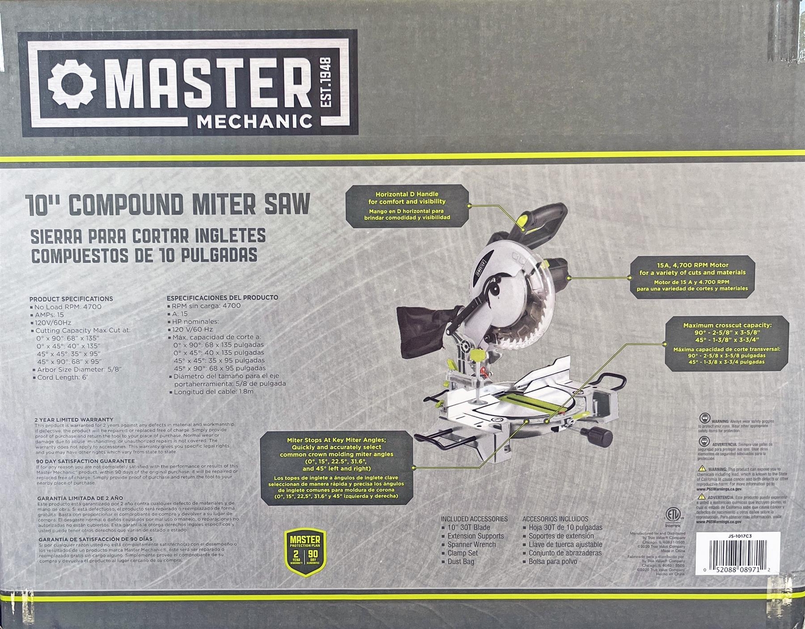Master Mechanic 235460 JS1017C3 10" Compound MITER SAW eBay