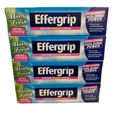4 Pack- Effergrip Denture Adhesive Cream-1.5 oz ea-New-Extra Strong-Minty Fresh