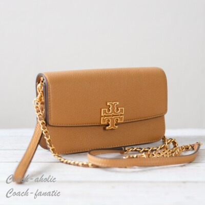 NWT Tory Burch Britten Pebble Leather Chain Wallet Crossbody in