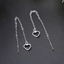 925 Sterling Silver Small Heart Threader Earrings