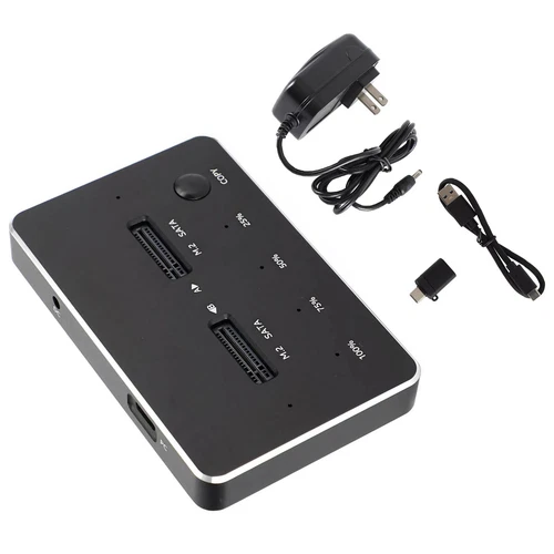 Black Dual Bay M.2 SATA+SATA SSD Docking Station Duplicator Office Accessories