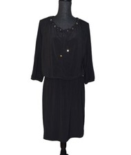 Nine West Blouson Jersey Dress Women’s Size Large Black 3/4 Sleeve Dress