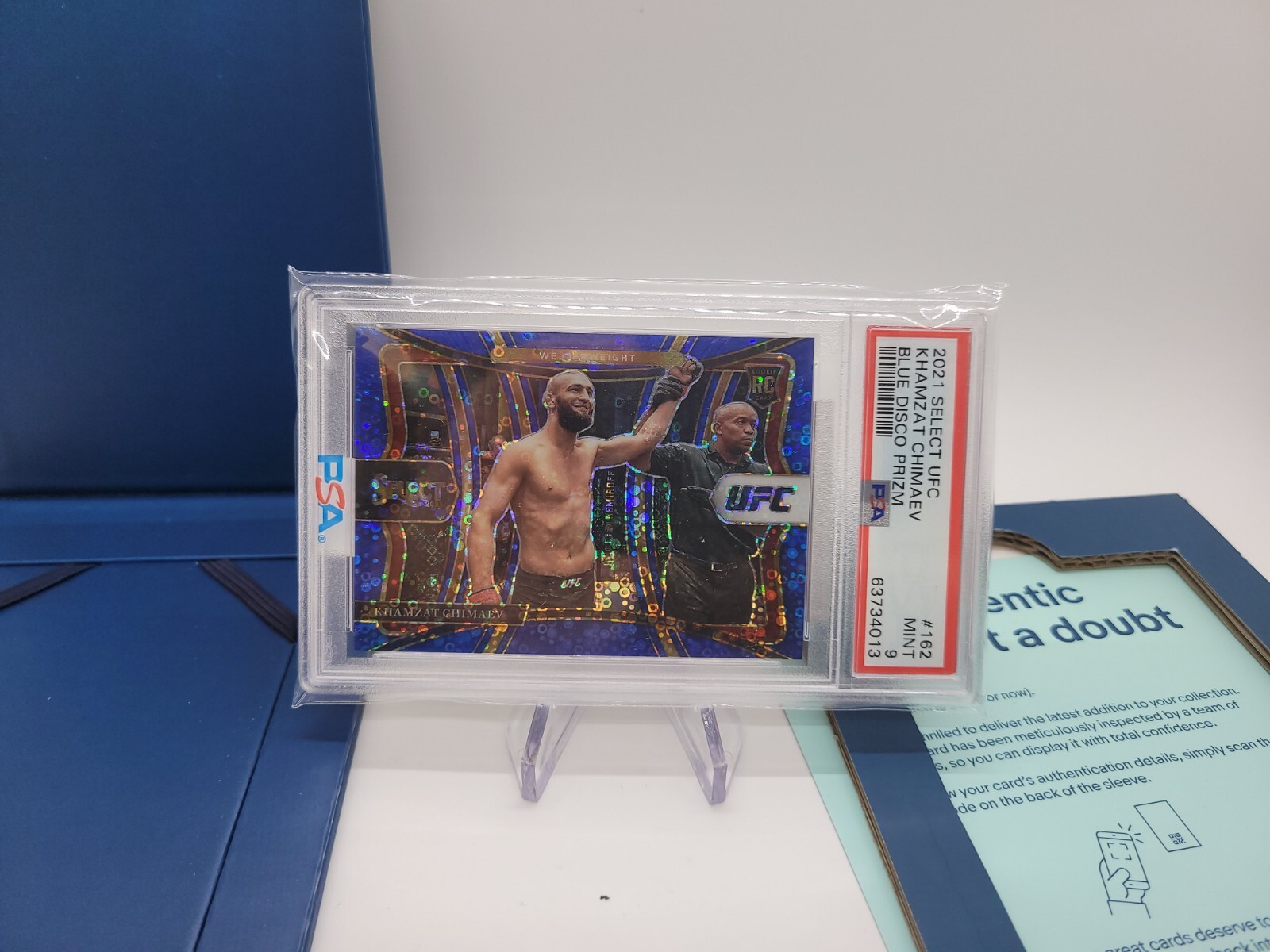 2021 Panini Select UFC Khamzat Chimaev RC /99 Rookie Blue Prizm Disco #162 PSA 9
