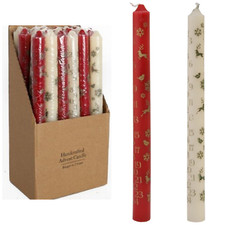 24cm Red / Ivory Traditional Christmas Countdown Advent Calendar - Dinner Candle