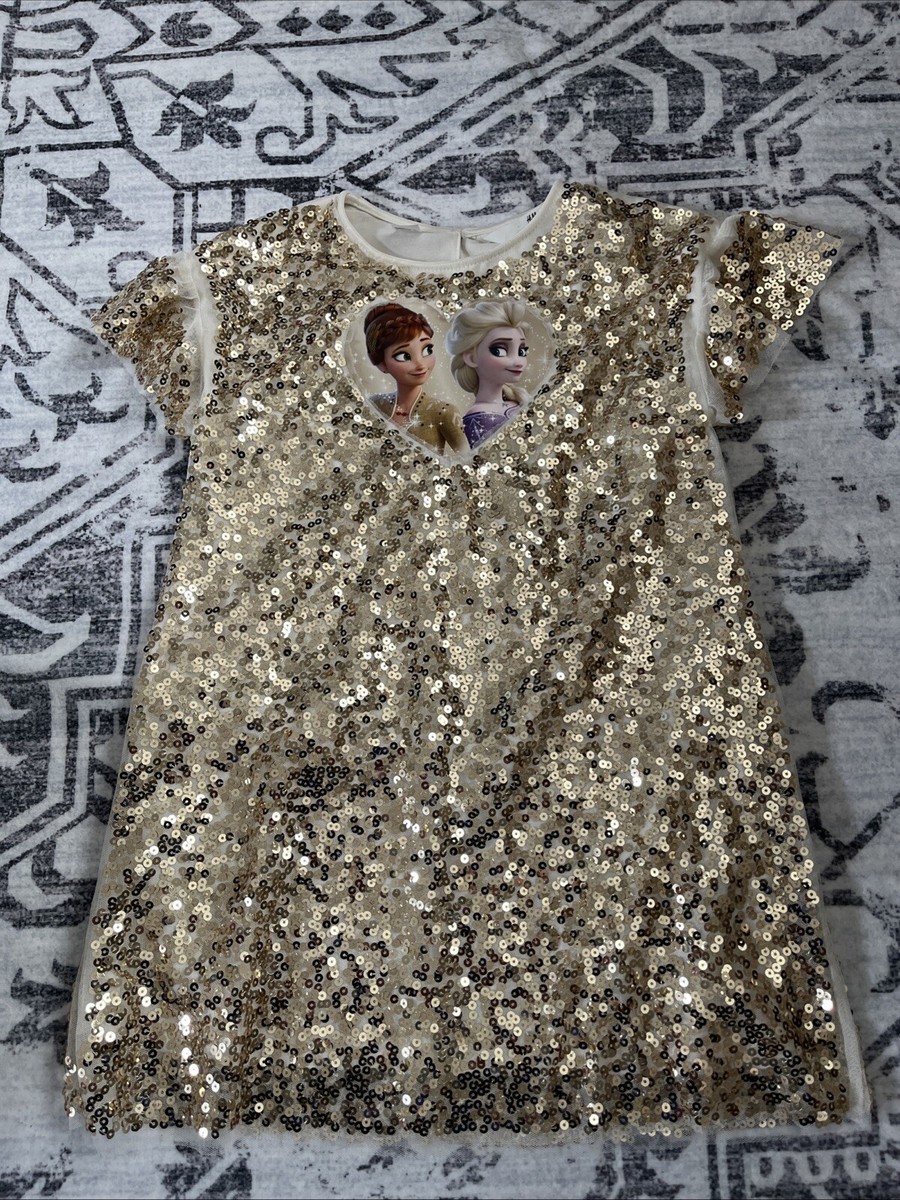H&M Elsa Anna Frozen Dress 5/6 Years Party Gold Disney