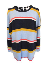 John Lewis women's blue striped 3/4 sleeve boxy zip back knitted jumper size 12
