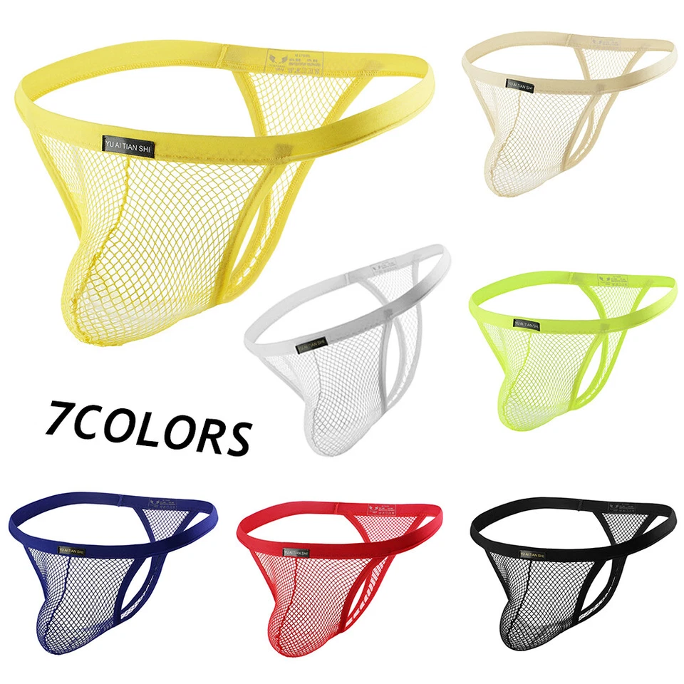 Sexy Men Mesh See-through Pouch T-back Briefs Underwear Thong G-string Panties - Imagem 3 de 4