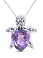 Turtle Pendant Necklace Sterling Silver Simulated Birthstone  Cubic Zirconia