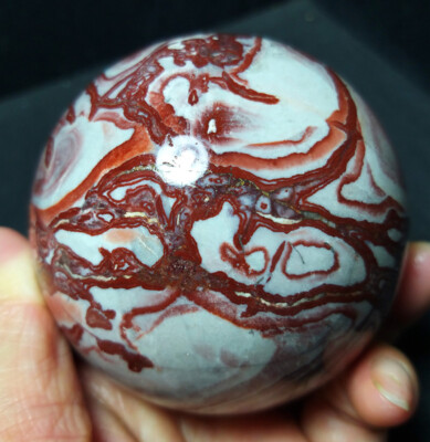 TOP 543G  Natural Polished Red Stripes Banded Agate Stone Sphere Ball  YWD620