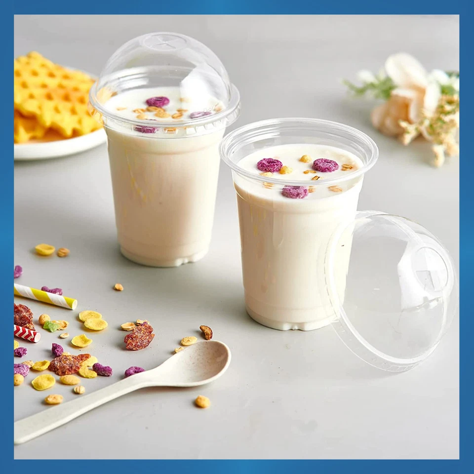 Disposable Plastic Smoothie Milkshake Cups + Lids 8oz 12oz 16oz 20oz Reusable - Image 2 of 4