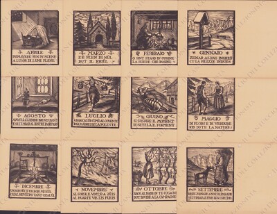 12 MONTHS Postcards Woodcut Maria Ciccotti Verses Pietro Zorutti Udine