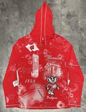 Wisconsin Badgers Zip Up Hoodie Shirt Womens AOP Embellished Y2K Size Small