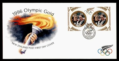 DR WHO 1996 NEW ZEALAND FDC OLYMPICS GOLD PAIR R38941