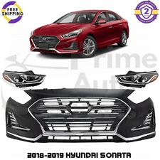 Front Bumper Cover Fascia & Grille Assembly Kit For 2018-2019 Hyundai Sonata