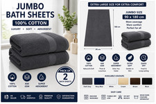 2x Sábanas de Baño Extra Jumbo 100% Algodón Toallas 90x180cm 600GSM Extra Grandes Suaves