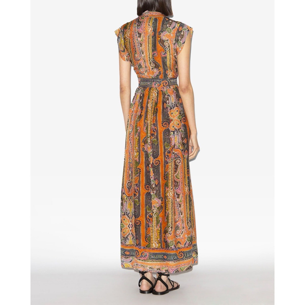 Isabel Marant Melissa Orange Paisley Print Maxi Dress V-Neck Sz 34