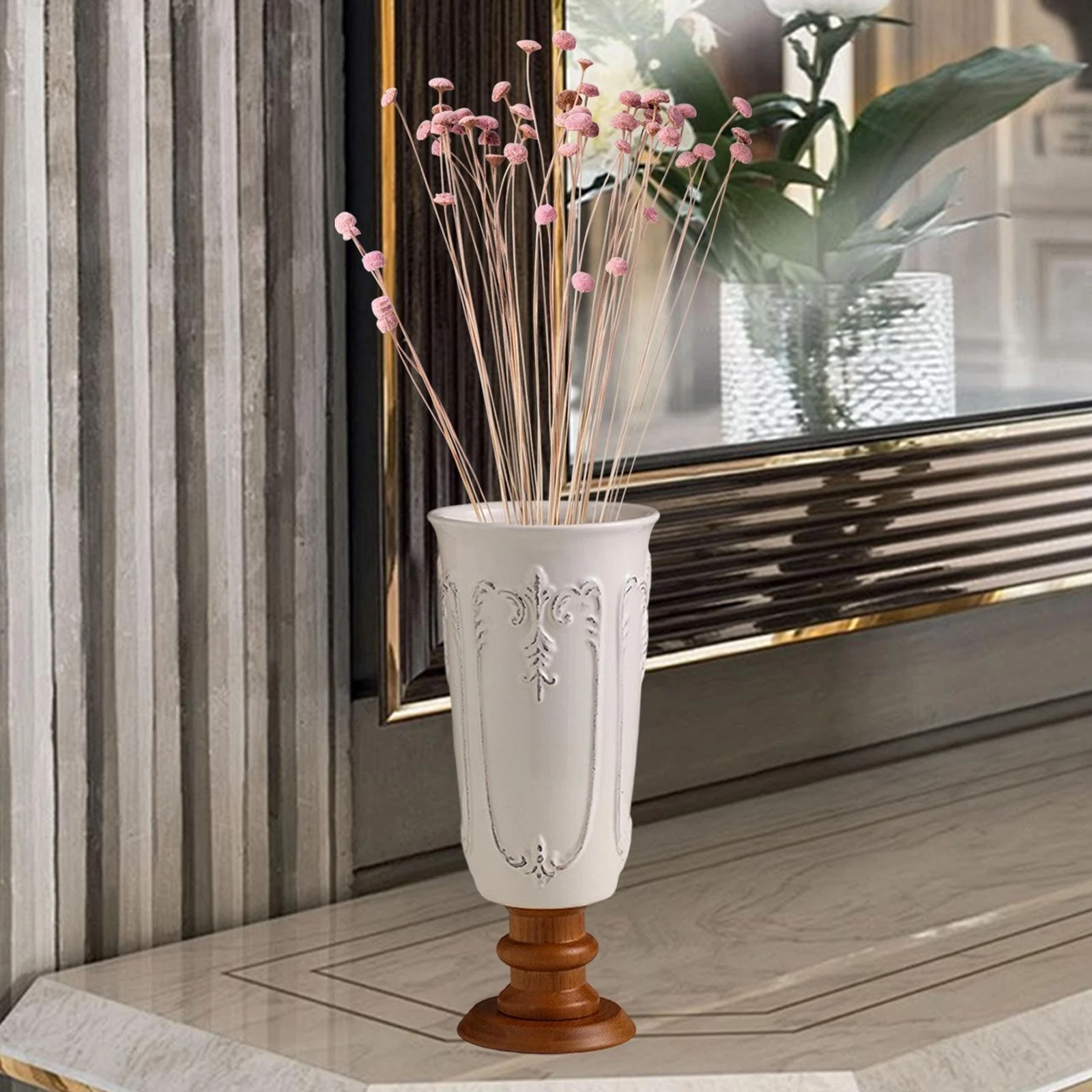 Flower Vase Ceramic Vase for Flowers Modern Artwork Table High Footed Craft Jar