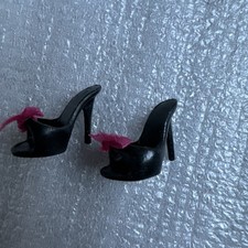 Mattel Barbie Basics, Set 2 Fashion doll shoes Black High Heel mules pink bows
