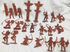 Vintage Fort Apache Maroon Red Indian 54mm Marx Playset Figures w/ Totem Poles