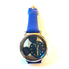 Reloj Pulsera Mickey Ears Unisex Correa Azul Cuarzo Estuche Plateado Esfera Transparente