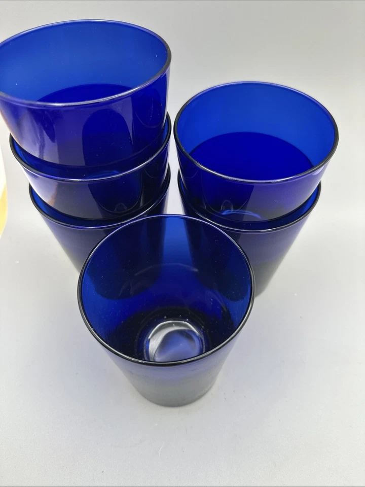 Vtg 1950s set of 6 Libbey Cobalt Blue Glass Tumblers 4.5 in. - Image 3 of 4