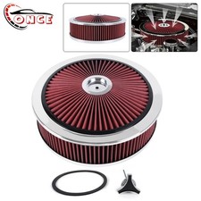 14x4 Round Red Thru High Flow Washable Air Cleaner W Chrome Lid For Sbc Bbc