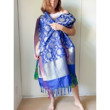 Duppotta Silk Scarf Blue /Purple tassel Trim Ethnic Accessories Wraps Formals