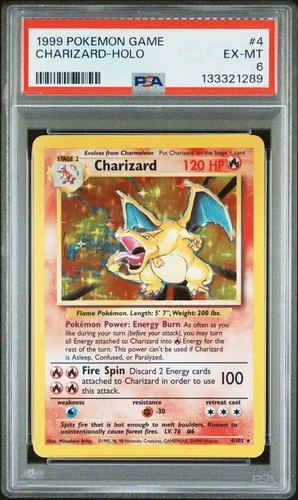 1999 POKEMON BASE SET UNLIMITED #4 CHARIZARD-HOLO PSA 6