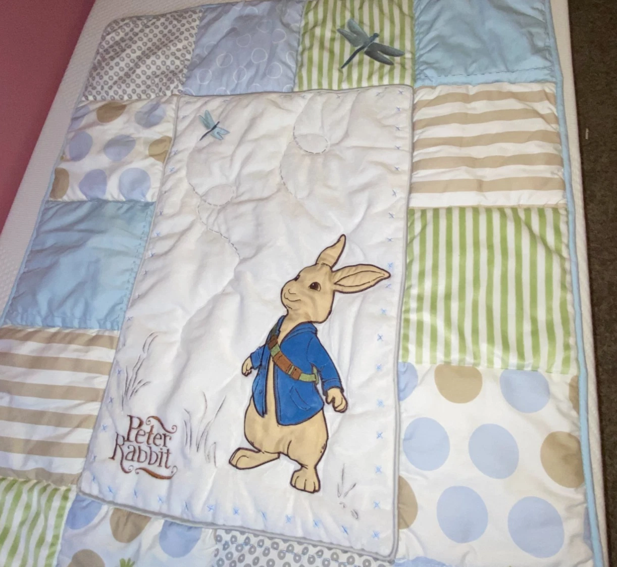 5P LAMBS & IVY Peter Rabbit Baby Crib Comforter Quilt Blanket & Diaper Stacker