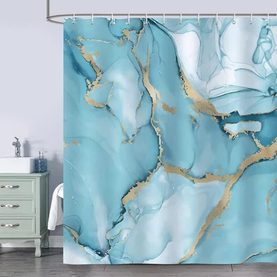 Bonhause Turquoise Marble Shower Curtain Abstract Modern Luxury Bathroom Curtai