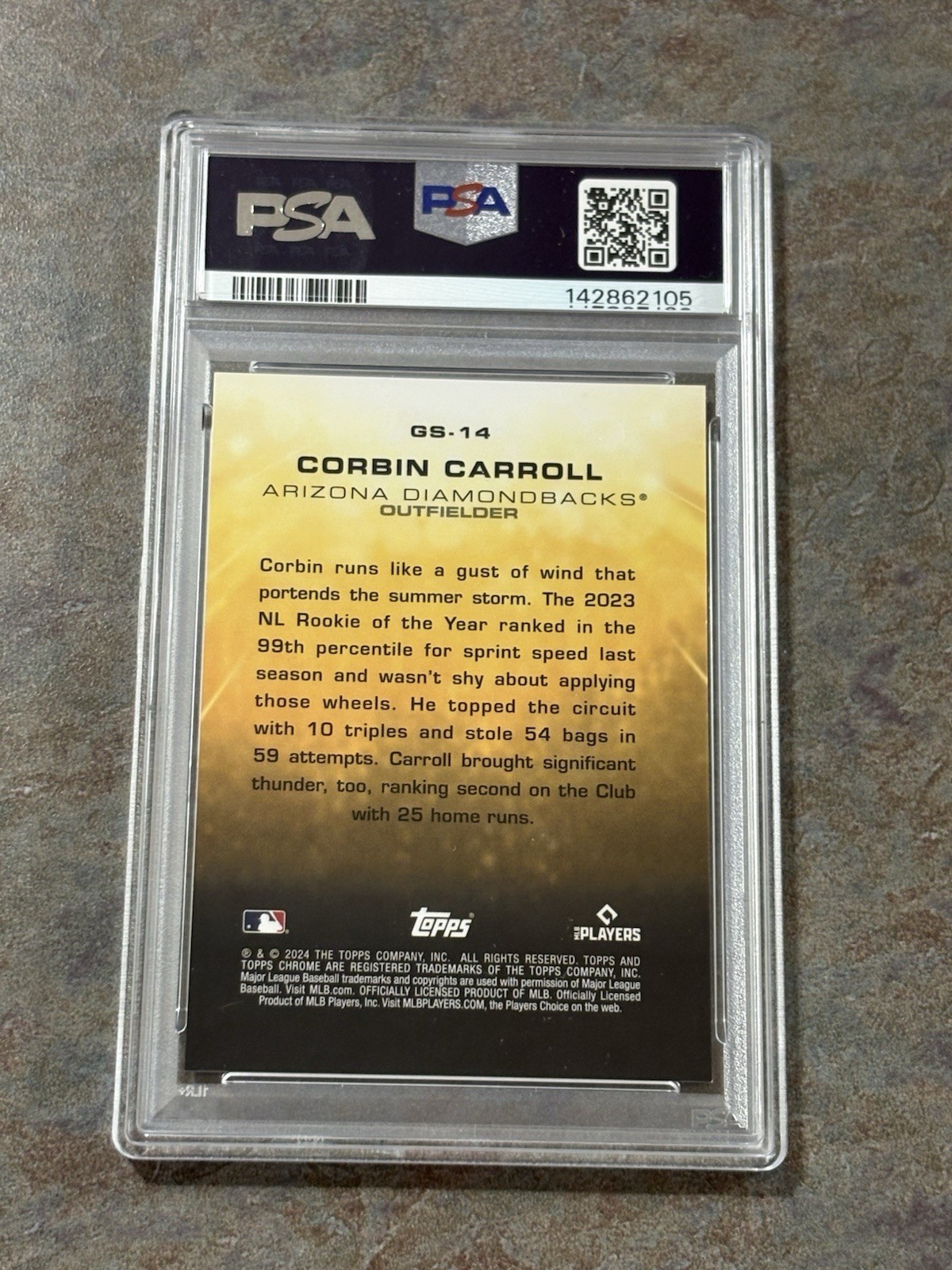 2024 Topps Chrome Gilded Corbin Carroll Gold Storm /24 PSA 9 Mint Zona Dbacks view 2