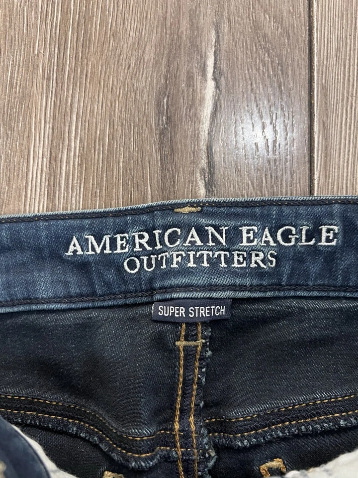 Pantalones de mezclilla American Eagle Jeggings para mujer talla 2 azul lavado corto súper elásticos OBO Foto 2 de 4