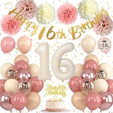 16th Birthday Decorations Retro Blush Pink Sweet 16 Girls Birthday Balloons H...
