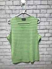 Notatins, XL, Green/White Striped Sleeveless Knit Crapped Tank Top, Y2K, 90s