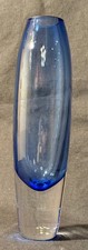 9.5" Cobalt Blue Art Glass Vase Clear Base Heavy Studio Blown Modern MCM