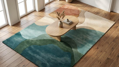Modern Abstract Tufted Rug   Custom Living Room, Earth Tone Area Rug Carpet