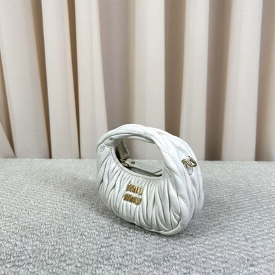 Miu Miu Matelasse Mini Shoulder Bag Leather White Gold Auth