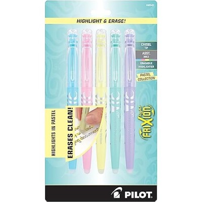 Pilot, Frixion Light Pastel Erasable Highlighters, Chisel Tip, Pack Of 5, Pastel