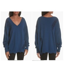 Helmut Lang Distressed Wool Sweater in Blue Size Small