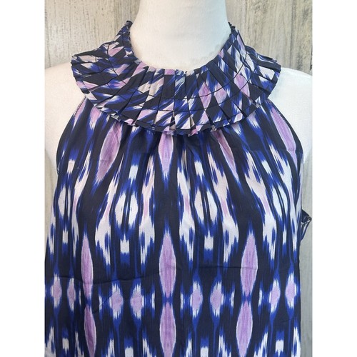Ann Taylor 100% SILK Purple & Blue Abstract artsy Print Sleeveless Halter Top 10