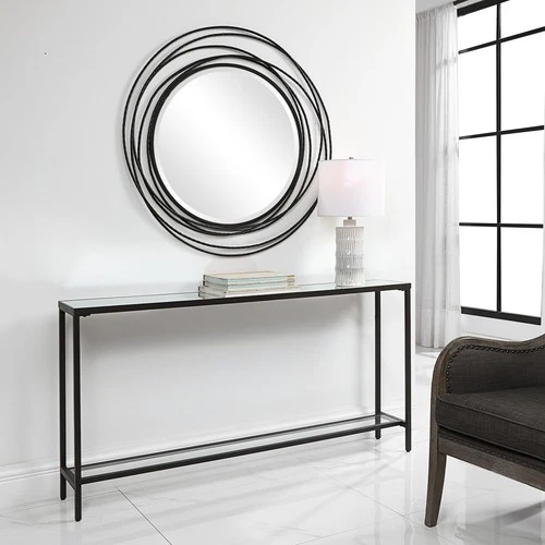 Uttermost 24997 Hayley 10"W Mirror Top Steel Console Table - Black - Picture 5 of 5