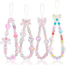 4Pcs Phone Charms Strap, Butterfly Bow Camera Strap Wrist Beaded Phone Bracelet